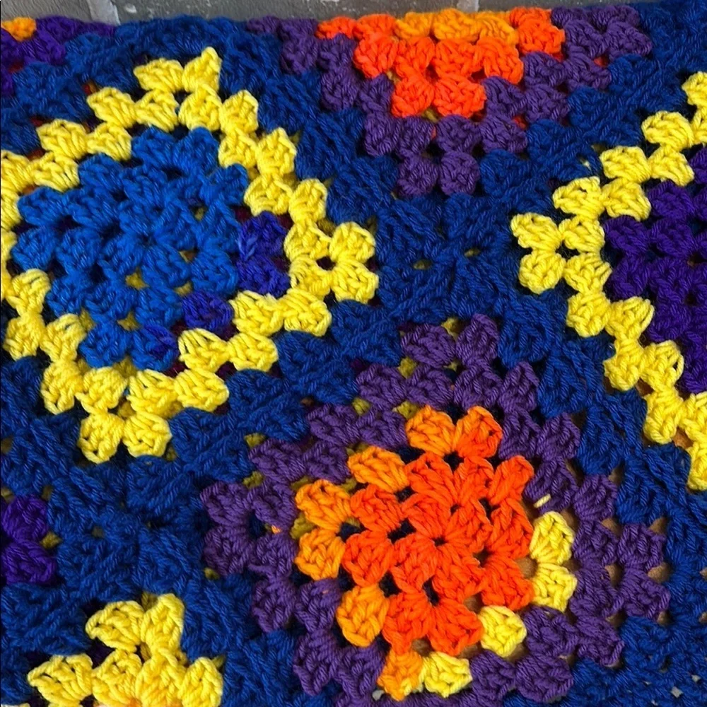 Handmade Granny Square Crochet Blanket Colorful Boho Cottagecore Lap Throw